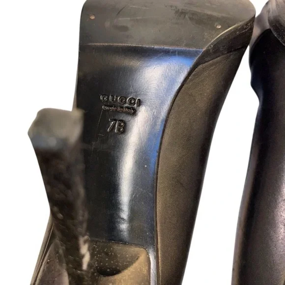 Vintage Gucci Black Leather Peep-Toe Buckle Pumps - Picture 7 of 10